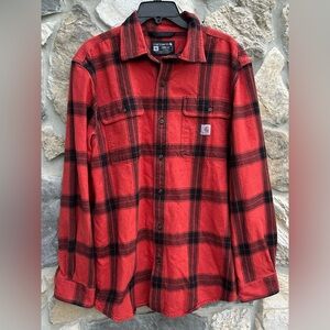 Carhartt Mens Shacket Sz M Heavy Flannel Button Front Shirt Outdoor Work Plaid